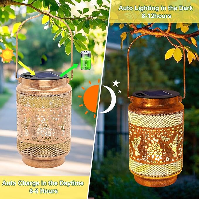Hummingbird Solar Lanterns Outdoor Waterproof with Shepherd Hook, Gifts for Mothers Day Birthday Women Mom Grandma, Metal Solar Hanging Lights Garden Decor for Outside Yard Patio Pathway Porch