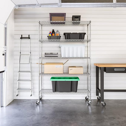 Seville Classics UltraDurable Heavy Duty NSF Solid Steel Wire Rack Storage Unit Organizer for Garage, Warehouse, Office, Restaurant, Classroom, Kitchen, 5-Tier Shelving, 48" W x 18" D