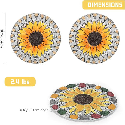 PINPON 3 Pack Gerbera Stepping Stones – 10 Inch Cement Garden Pavers with Colorful Pebble Border, Hand-Painted Outdoor Walkway Stones, Weather-Resistant Decorative Path Stones for Patio & Yard
