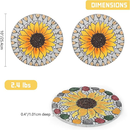 PINPON 3 Pack Gerbera Stepping Stones – 10 Inch Cement Garden Pavers with Colorful Pebble Border, Hand-Painted Outdoor Walkway Stones, Weather-Resistant Decorative Path Stones for Patio & Yard