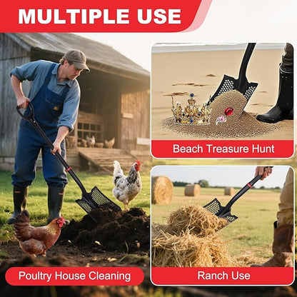 SHARK ATTACK 3-Piece Steel Shovel Set with D-Grip Handles-45'' Sifting Shovel, 28'' Spade with Powder Coating for Beach, Soil Chicken Coop, Farm Goat Stall Sand Poop Cleaning, Planting, Car Emergency