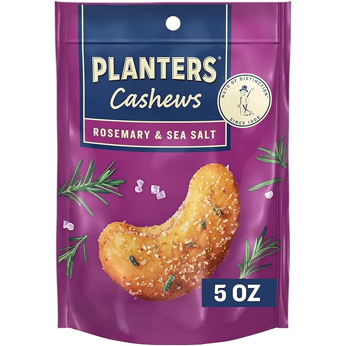 PLANTERS Cashews Rosemary & Sea Salt - Trail Mix Snack Packs - Snack with Rosemary & Sea Salt, Party Trail Mix, 5 Oz Bag, Pack of 1