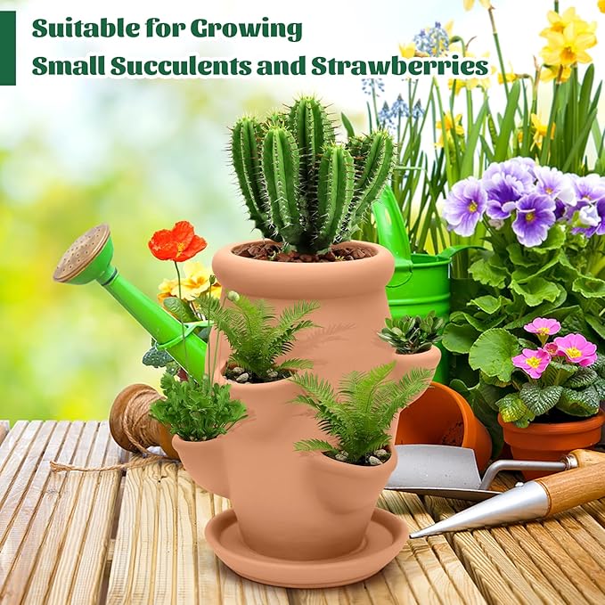 Strawberry Tower Pot Planter,Vertical Multi Pocket Ceramic Strawberry Succulent Planter Tower for Outdoor Plants