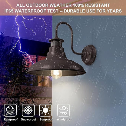 2 Pack Farmhouse Gooseneck Wall Sconce Barn Lights,Motion Sensor and Dusk to Dawn Outdoor Wall Mount Lighting Fixtures,3 Modes Exterior Porch Light IP65 Waterproof E26 Matte Brown Wall Lamp for Patio