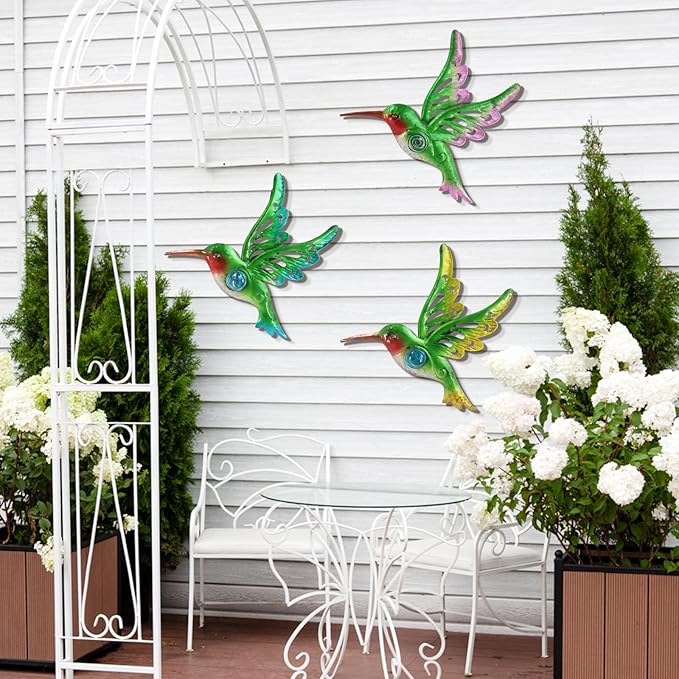 Metal Hummingbird Wall Decor, Wall Art Hanging Sculpture for Patio Fence, Set of 3, 9 Inch, Indoor Outdoor Gift for Family