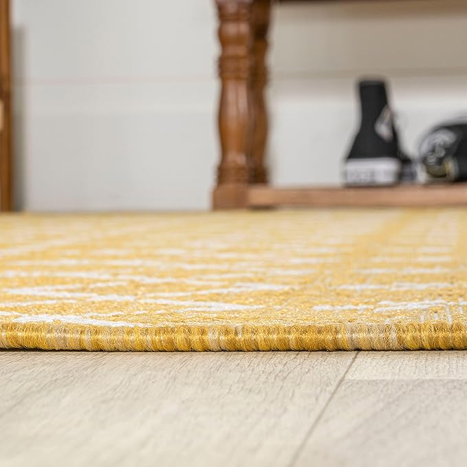 JONATHAN Y Moroccan Geometric Indoor Outdoor Runner Rug 2X10 Yellow/Cream, Ourika Textured Weave for Backyard, Patio, Porch, Easy-Cleaning, High Traffic, Pet-Friendly, Non-Shedding (SMB108G-210)