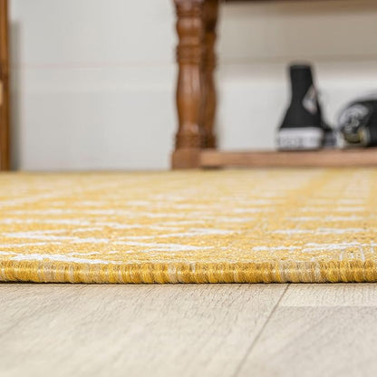 JONATHAN Y Moroccan Geometric Indoor Outdoor Runner Rug 2X10 Yellow/Cream, Ourika Textured Weave for Backyard, Patio, Porch, Easy-Cleaning, High Traffic, Pet-Friendly, Non-Shedding (SMB108G-210)