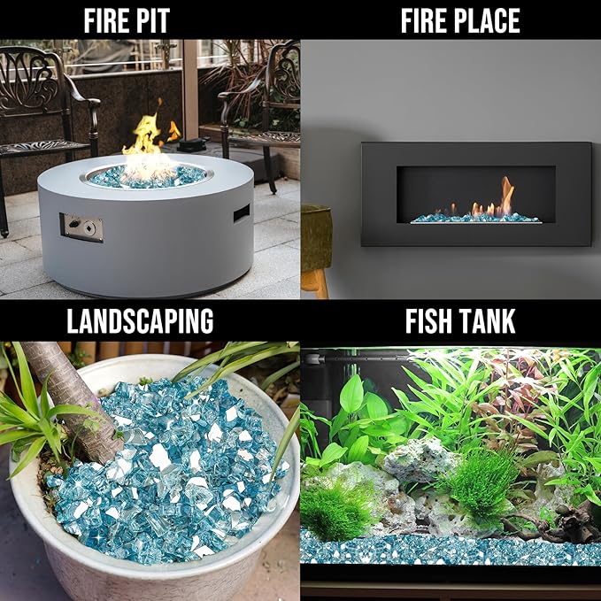 Skyflame 10-Pound Fire Glass for Fireplace Fire Pit and Landscaping, 1/2-Inch Aqua Blue Reflective