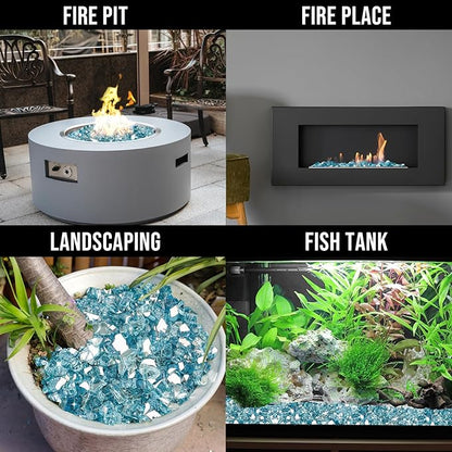 Skyflame 10-Pound Fire Glass for Fireplace Fire Pit and Landscaping, 1/2-Inch Aqua Blue Reflective