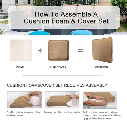 ARTPLAN Deep Seat Cushion with Backrest Set of 2 - All-Weather Outdoor Sofa Cushions for Sectionals-Polyester Fabric, Waterproof-High-Resilience Foam for Patio, Backyard Garden,Light Brown