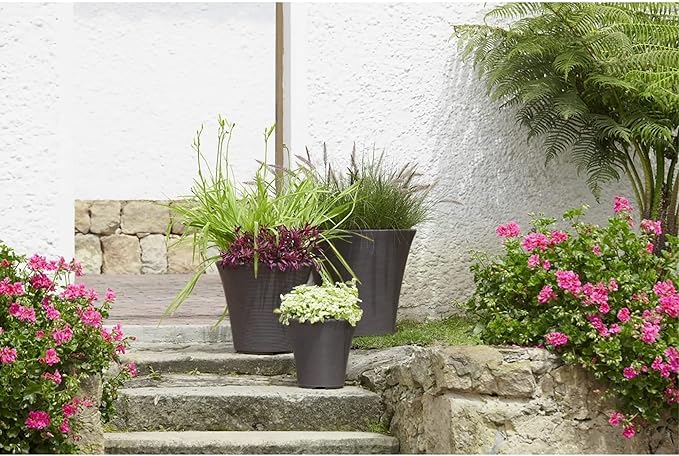 Garden Elements Indoor/Outdoor Resin Pamploma Round Planter, Cappuccino 12"