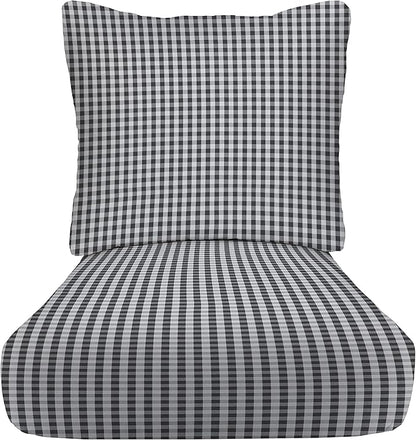 RSH DECOR Deep Seating Cushion with Pillow Back | 23” x 25” Seat | Water and Fade-Resistant Spun Fabric | Outdoor Chair Cushion Set for Patio Furniture | Dawson Pewter Black Plaid