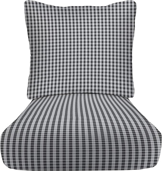 RSH DECOR Deep Seating Cushion with Pillow Back | 23” x 25” Seat | Water and Fade-Resistant Spun Fabric | Outdoor Chair Cushion Set for Patio Furniture | Dawson Pewter Black Plaid