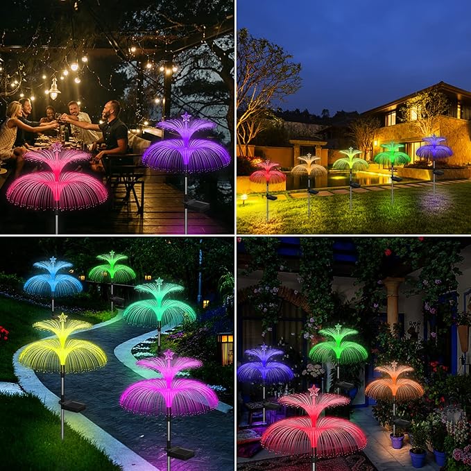 Weepong Solar Garden Lights 6 Pack New Upgraded Solar Lights Outdoor Waterproof 7 Color Changing Double Jellyfish and Star Flower Garden Decor Yard Lawn Christmas Decorations, Gifts for Women Mom