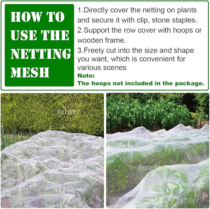 Garden Netting, Pest Barrier Plant Covers 10x50Ft Net Ultra Fine Mesh Protection Netting for Vegetable Fruits Flowers Crops Greenhouse Row Cover Raised Bed Insect Barrier Screen Protection Net Cover