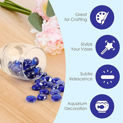 Houseables Glass Beads for Vases, Marbles for Vases, Glass Marbles, Filler, Blue Beads, Flat, Blue Gems, Crafts, Pebbles, Stones, Decorative Rocks, Plants, Florist, Floral, Fishbowl, 25 LBS, 2500PC