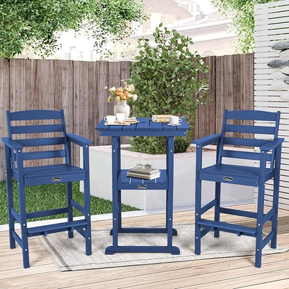 FUNBERRY Outdoor Bar Set with Umbrella Holes, Tall Adirondack Chairs and Table, All Weather HDPE Bar Height Outdoor Table and Chairs Set for Bistro Patio Balcony