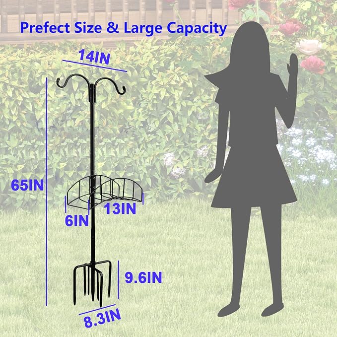 2-Pack Heavy Duty 7-Prong Garden Hose Holder with Dual Hooks | Freestanding Heavy Duty Garden Hose Stand,150FT Capacity Outdoor Yard Organizer for Bird Feeder and Plant Hanging
