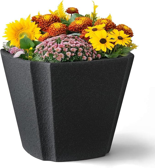 ARBORA 16" Monaco Square Polyresin Indoor and Outdoor Planter with Classic Black Finish - Durable, Weatherproof, Lightweight, Large Plant Pot for Patio, Garden, Deck, Entryway