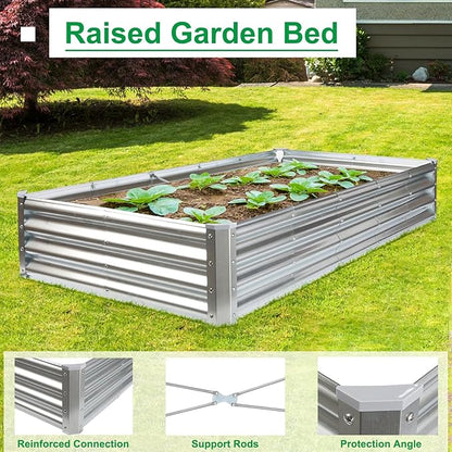 JERIA 6×3×1ft Raised Garden Bed with Support Rods,Galvanized Raised Garden Bed Kit Outdoor Metal Gardening Planter Box for Vegetable, Fruits, Flower
