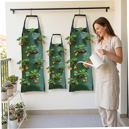 Strawberry Tower, 3 Pack Strawberry Hanging Planter, 8-Pocket Pe Grow Bags, Vertical Upside Down Planter for Indoor Outdoor Balcony Wall Gardening