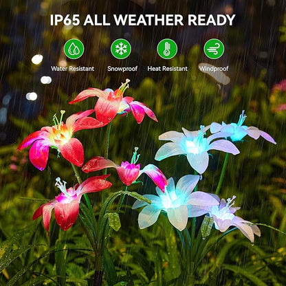 WdtPro Solar Lights Outdoor Waterproof Clearance, 8 Pack RGB Solar Garden Lights with 32 Enlarged Blooming Lily Flowers, 7 Color Changing Solar Lights for Outside Yard, Patio, Decor, Gifts