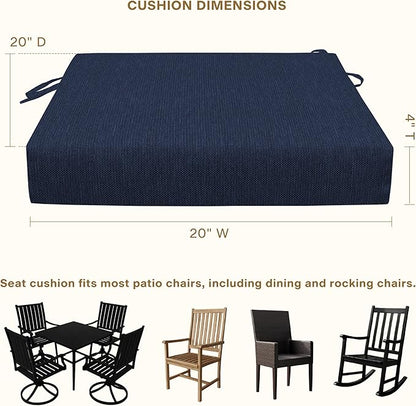 Honeycomb Outdoor Set of 2 Seat Pads, 20 x 20, Textured Solid Indigo Blue Dining Chair Cushions for Patio Furniture