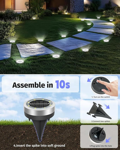 SenLuKit Mini Solar Ground Lights 2 Pack Outdoor IP65 Waterproof Solar Flat Garden Light Solor Powered Disc Pathway Lights for Outside Walkway Yard Landscape Patio Lawn Driveway-Cool White