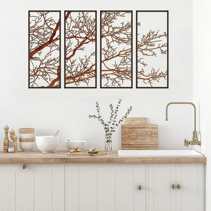 ESTART 4 Pieces Tree of Life Metal Wall Decor, Black Tree Branch Metal Wall Art, Tree Sign Wall Hangings for Home Garden Office Living Room Indoor Outdoor (Colorful, Small)