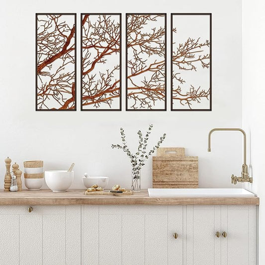 ESTART 4 Pieces Tree of Life Metal Wall Decor, Colorful Tree Branch Metal Wall Art, Tree Sign Wall Hangings for Home Garden Office Living Room Indoor Outdoor (Colorful, Large)