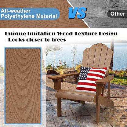 hOmeHua Adirondack Chair Weather Resistant, Hard Plastic Adirondack Chair with Cup Holder, Comfortable Easy to Assemble and Maintain,Outdoor Chair for Patio, Backyard Deck, Fire Pit - Wood Color