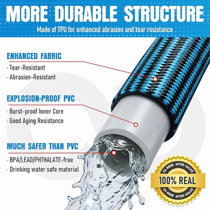 NON-EXPANDABLE 100 ft Garden Hose, Heavy Duty Flexible Water Hose, Kink Resistant Lightweight Hybrid Hose with Durable Fabric Skin, Leakproof Hose Male to Female Fittings
