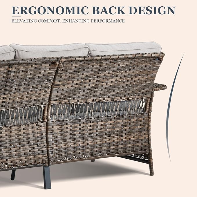 Patio Furniture Set 2 Wicker Swivel Glider Chairs 2 PE Rattan Ottomans with Beige Cushions Patio PE Rattan Sofa Coffee Table Brown Wicker Patio Conversation Set 6pcs for Patio