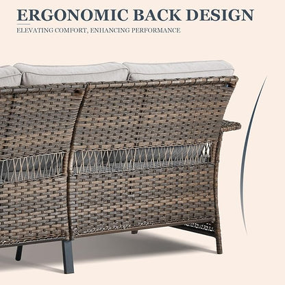 Patio Furniture Set 2 Wicker Swivel Glider Chairs 2 PE Rattan Ottomans with Beige Cushions Patio PE Rattan Sofa Coffee Table Brown Wicker Patio Conversation Set 6pcs for Patio