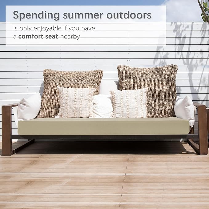 Favoyard Outdoor Bench Cushion 59 × 16 Inch Waterproof & Color Resistant Patio Benches Cushions for Garden Loveseat Swing Couch Furniture with Handle, Removable Cover and Adjustable Straps, Beige