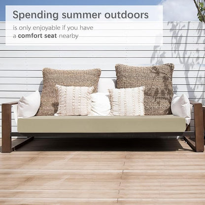 Favoyard Outdoor Bench Cushion 59 × 16 Inch Waterproof & Color Resistant Patio Benches Cushions for Garden Loveseat Swing Couch Furniture with Handle, Removable Cover and Adjustable Straps, Beige