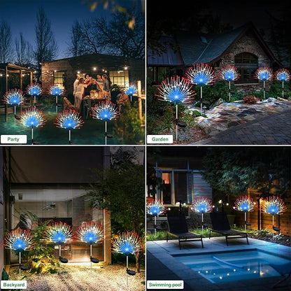 Slyuexu Solar Garden Lights Outdoor Waterproof, 2 Pack 120 LED Solar Firework Lights Decorative Garden Décor Outside for Flowerbed Pathway Party Christmas Decoration, 4th of July Decor, Multicolor