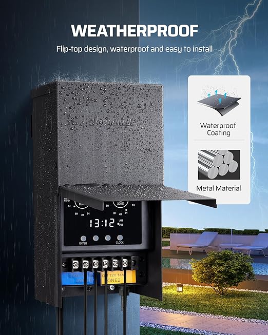 DEWENWILS 300W Low Voltage Landscape Transformer, 2 Zone Independent Control, 120V to 12V/14V AC, Outdoor Landscape Lighting Transformer with Timer & Photocell Sensor, Weatherproof