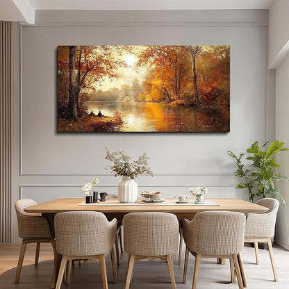 FUHAIHUA Canvas Wall Art For Living Room Large Wall Decor For Bedroom Modern Office Wall Decorations Saffron Yellow Tree Landscape Painting Forest Pictures Artwork Ready To Hang Home Decor 20"x40"