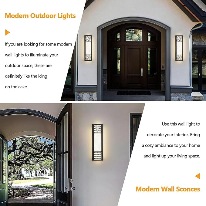 Outdoor Wall Light LED 26W 24.8in Black Metal - Rectangle Modern ExteriorLight Fixture with Resin Shade,Waterproof Porch Lighting Brightens to Garage,Front Door,Patio