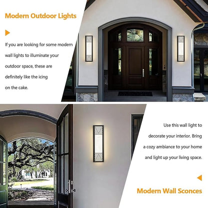 Outdoor Wall Light LED 26W 24.8in Black Metal - Rectangle Modern ExteriorLight Fixture with Resin Shade,Waterproof Porch Lighting Brightens to Garage,Front Door,Patio
