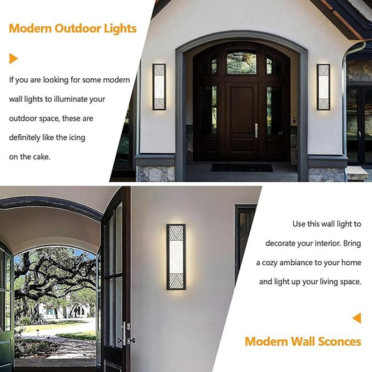 Outdoor Wall Light LED 26W 24.8in Black Metal - Rectangle Modern ExteriorLight Fixture with Resin Shade,Waterproof Porch Lighting Brightens to Garage,Front Door,Patio