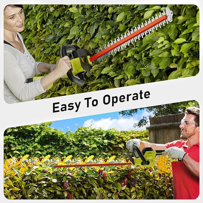 22 inch Hedge Trimmer Cordless with 2 Battery and Charger, 20V Handheld Electric Hedge Trimmer with Dual-Action Blades, Lightweight Bush Trimmer Pruning Shears Grass Cutter Shrub for Garden Yard Tools