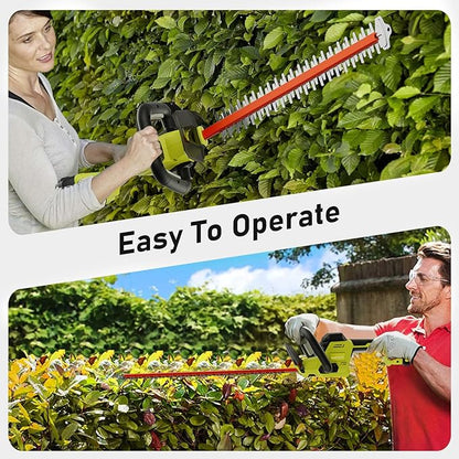 22 inch Hedge Trimmer Cordless with 2 Battery and Charger, 20V Handheld Electric Hedge Trimmer with Dual-Action Blades, Lightweight Bush Trimmer Pruning Shears Grass Cutter Shrub for Garden Yard Tools
