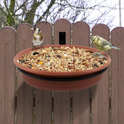 Fence Bird Feeders Tray - Tree Mounted Wild Bird Bath for Outdoors Place Food Water, Installed on Deck Wall Stakes with Heavy Duty Iron Ring, 8.3'' Dia. (Brown)