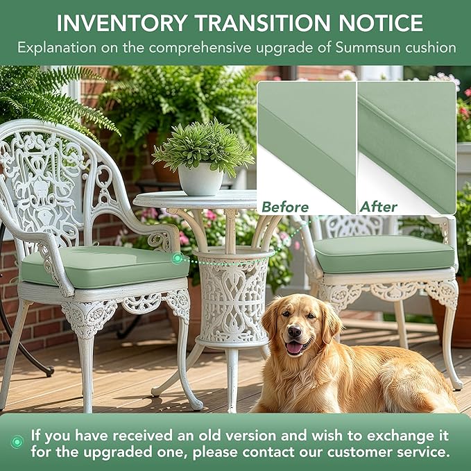 Outdoor Chair Cushions Set of 2: Waterproof & Fade Resistant Patio Furniture Cushions - 18.5 x 16 x 2 Inch Non Slip Round Corner Seat Cushion Pads with Removable Cover for Garden Yard Lawn, Sage Green