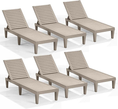Nestl Sun Tanning Chair - Sand Beige Chaise Lounge Chair Outdoor, Lightweight Pool Lounge Chairs Set of 6, Adjustable 5-Position Reclining Lawn Chair, Waterproof Beach Outdoor Lounge Chairs