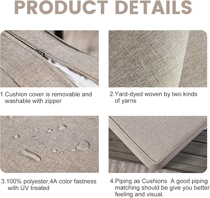 ARTPLAN Olefin 24x24 Deep Seat Patio Cushions for Outdoor Furniture,Extra 6 inch Thick,Back 18"x24",Removable,Replacement,Solid/Floral,Outdoor/Indoor,Khaki