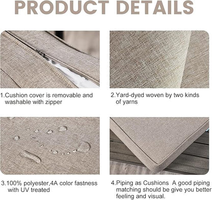 ARTPLAN Olefin 24x24 Deep Seat Patio Cushions for Outdoor Furniture,Extra 6 inch Thick,Back 18"x24",Removable,Replacement,Solid/Floral,Outdoor/Indoor,Khaki