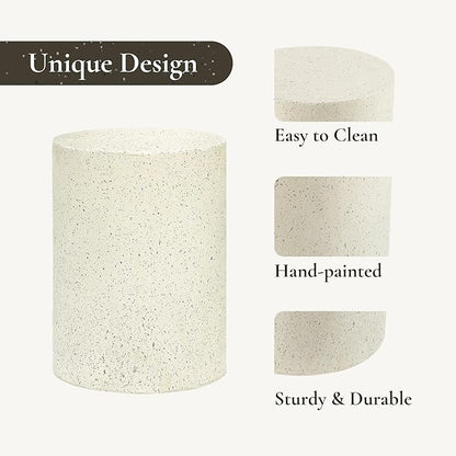 LuxenHome Cream with Speckled Gray Cement Round Indoor Outdoor Side and End Table (Set of 2)